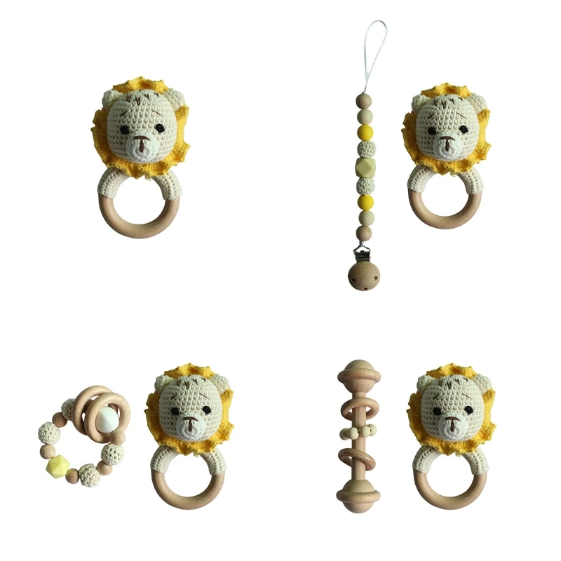 

Knitted Baby Teether Wooden Ring Handmade BPA Free Chewing Teething Gifts