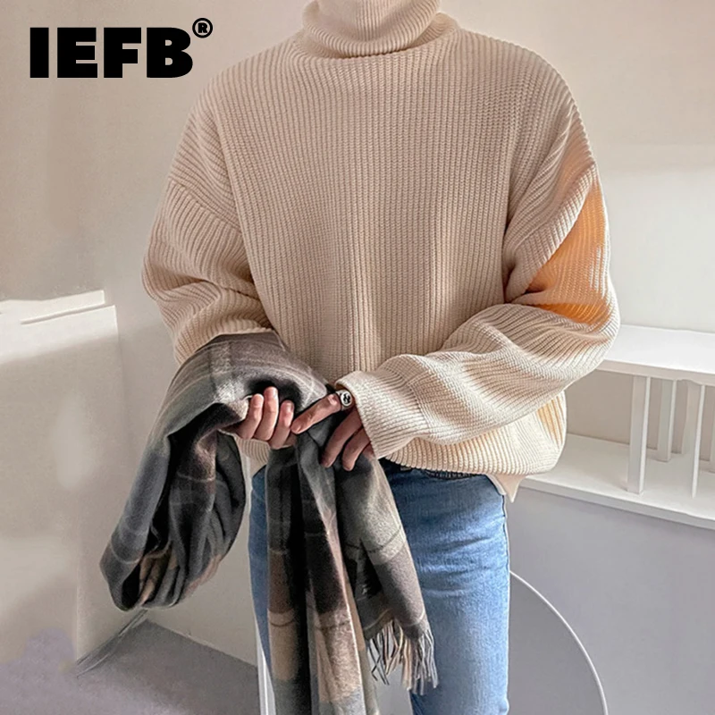 

IEFB Solid Color High Neck Sweater Men's Winter Thickened Warm Korean Style Loose Bottom Knitwear 2023 Trend Pullovers 9C3380