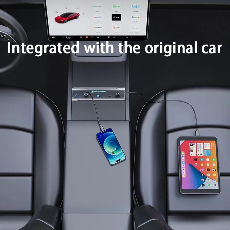 For Tesla Model3 Highland Atmosphere Light Docking Station Type-c 27W Fast Charg