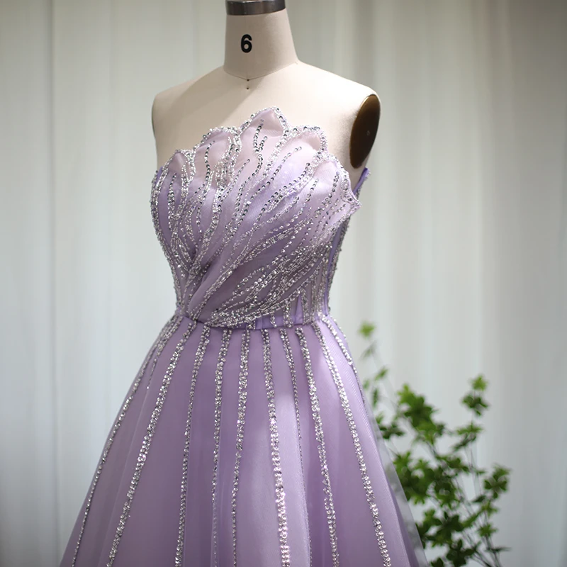 Sharon Said Luxury Dubai Beaded Lilac Evening Dress Elegant Scalloped Arabic Women Formal Prom Dresses for Wedding Party SS247