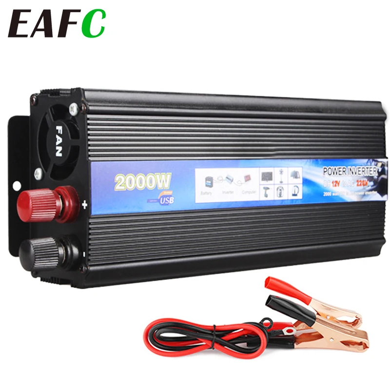 EAFC 2000W Car Inverter 12V 220V Power Inverter DC To AC 12-24V To 220V Car Voltage Converter with USB Charger for Phone Tablet