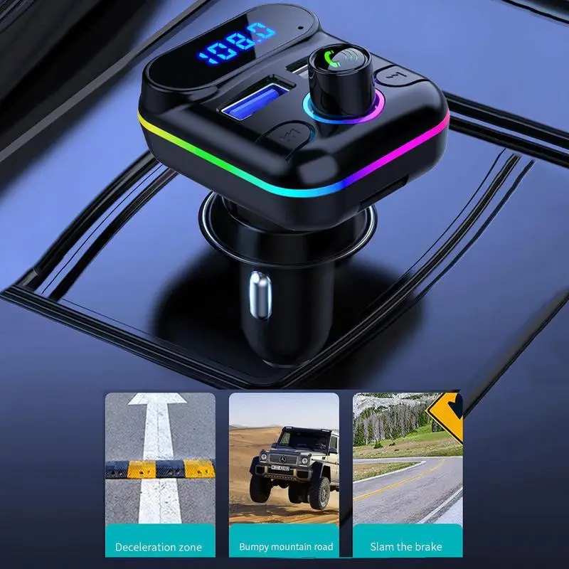 

Car MP3 Player FM Transmitter Lighting Wireless Radio Adapter Receiver Player Vehicle Adapter With U Disk Jack USB Charger