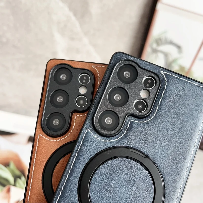 Vintage Leather MagSafe Case with Foldable Ring Bracket