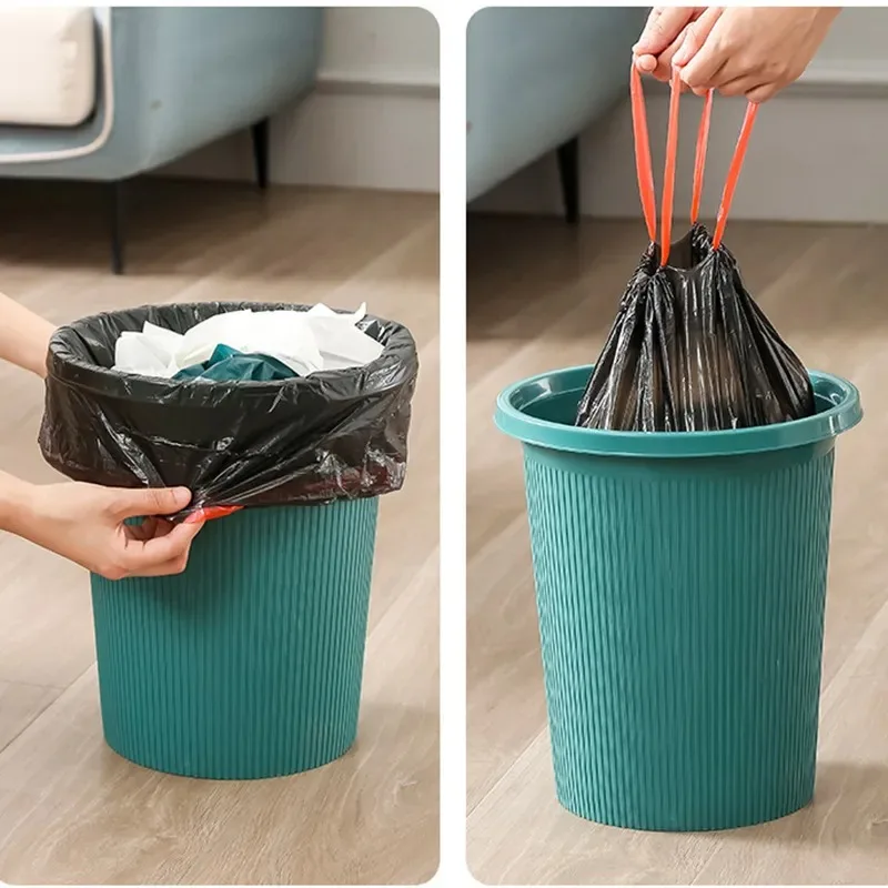 50Pcs Garbage Bags Handle Household Disposable Black Trash Pouch Portable  Thickened Plastic Bag Kitchen Waste Bin Trash Bags - AliExpress