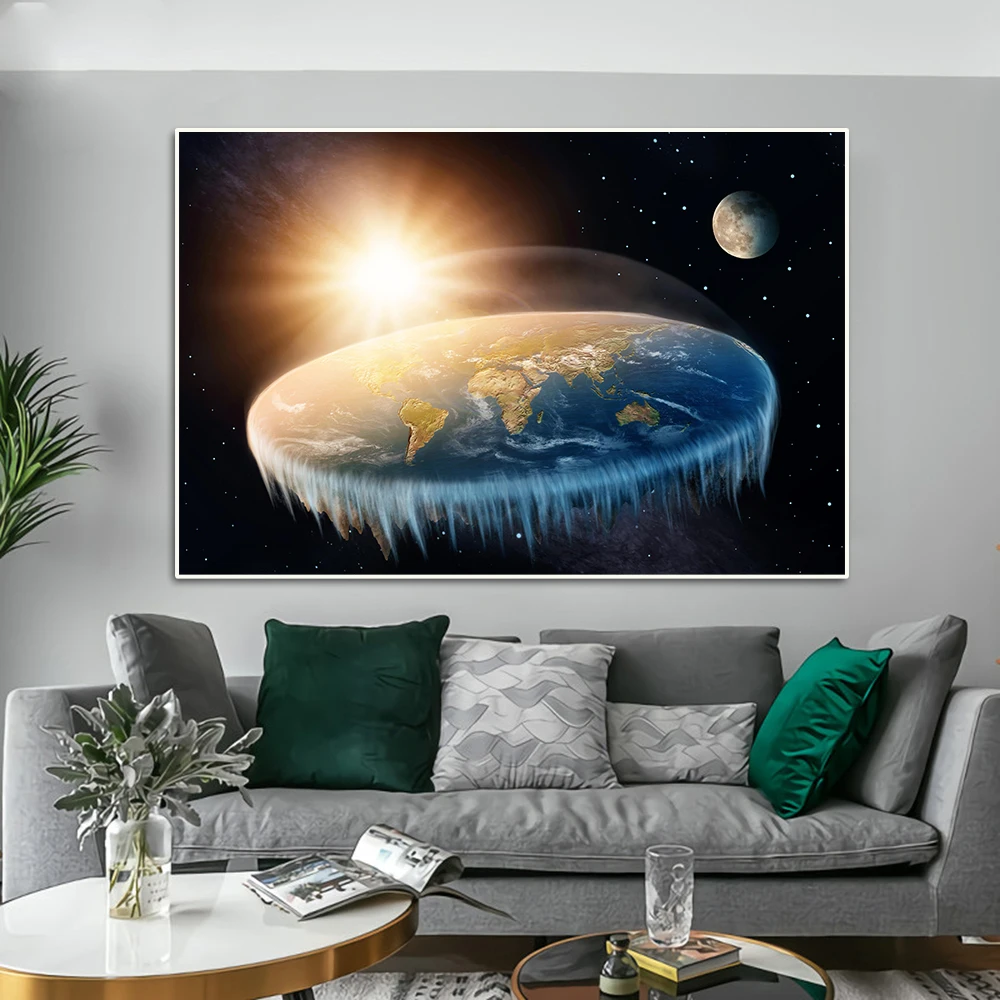 Flat Earth with Dome Art Canvas, Mural Wall Decor, Abstract Style