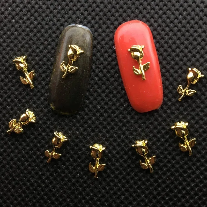 

10 шт., серебристые и золотистые тюльпаны, цветы, украшения для ногтей, 3d Подвески, аксессуары для ногтей, милые украшения для ногтей, весенние...