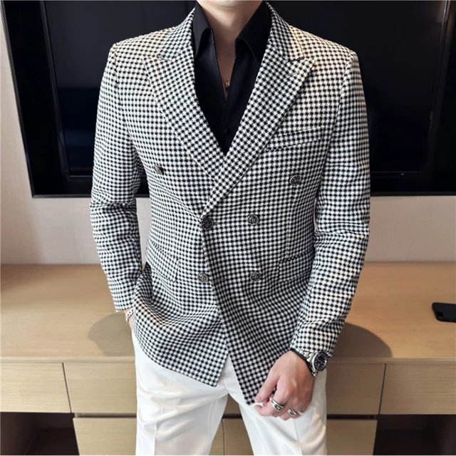 Blazer de negócios xadrez inglês masculino, roupas casuais, jaqueta  masculina, roupa nova, B1F1732 - AliExpress
