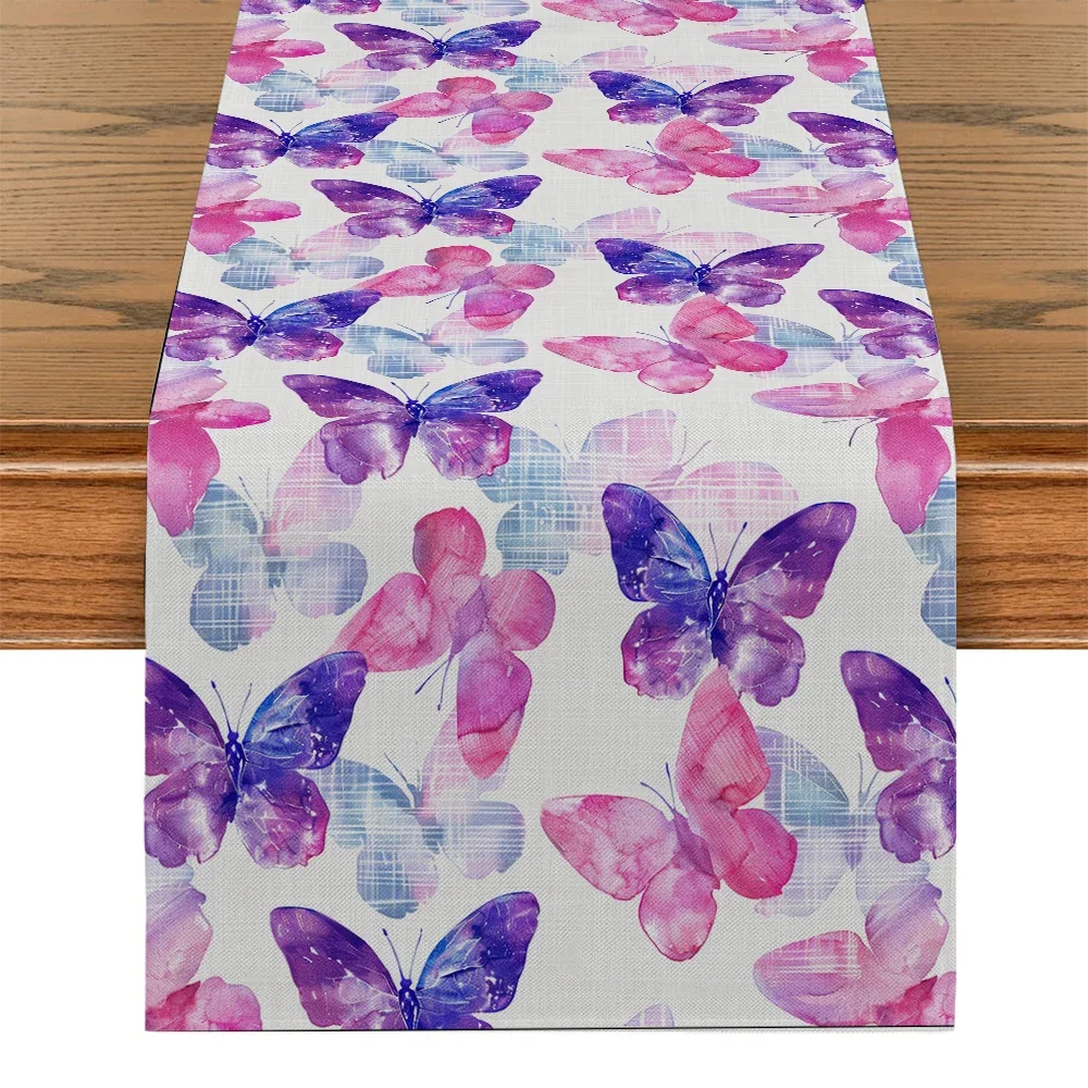 

Watercolor Style Table Runner Butterfly Tablecloth Suitable for Kitchen Dining Room Living Room Dresser Table Decoration