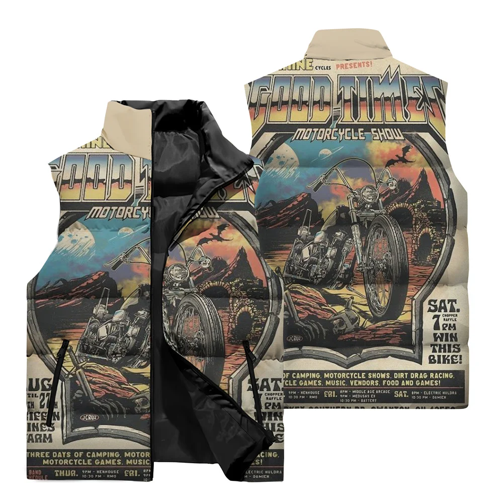 thumbnail image 1 of Chaqueta sin mangas con estampado de motocicleta violenta en 3D para hombre, ropa para andar en motocicleta al aire libre, chaqueta con cuello alto y cremallera para hombre, 1 of 5