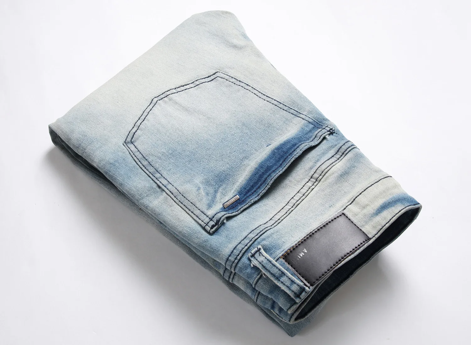 Light jeans men Europe and America embroidered holes patchwork color patch hipster pants small feet AM 