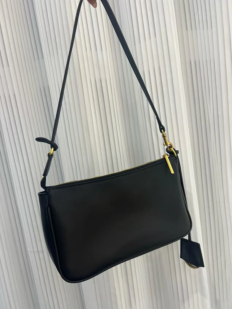 2025 Spring New Luxury Brand Rodeo Women Shoulder Bags Genuine Leather Black Handbags Women Fashion Gold Buckle Underarm Bags 6
