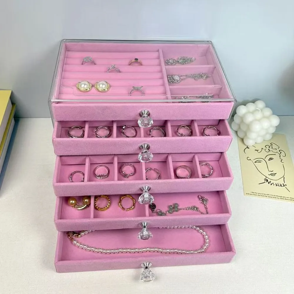 New Pink Five-Tier Jewelry Storage Drawer Large Capacity Dust-Proof Earring & Bracelet Organizer Jewelry Display Box