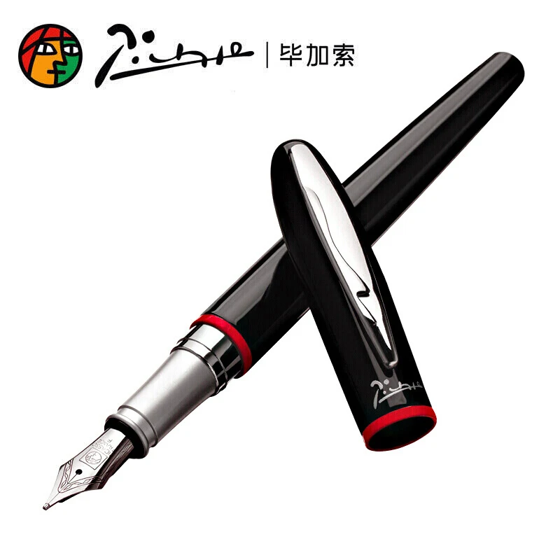 Picasso 907 Exquisite Montmartre Pimio Metal Black Fountain Pen With Red Ring With Original Box Fine Nib Writing Ink Pen PF004 journal writing notebook ring binder with pen loop refillable notepad travel agenda for men women