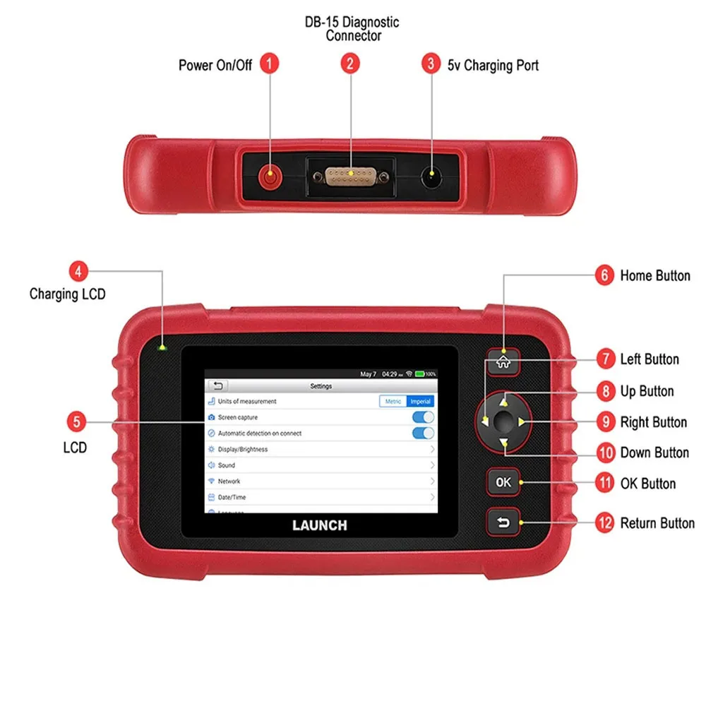 Launch CRP123X Elite OBD2 Scanner Car Diagnostic Code Reader ABS SRS  Transmission SAS Calibration/Throttle Reset/Oil Reset, Battery Test