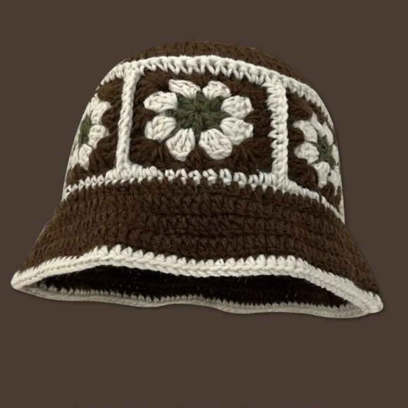 Flower Crocheted Bucket Hat Handmade  Retro Smaller face For MenWomen Sun Hat Travel Hollow  Fisherman Hats 5