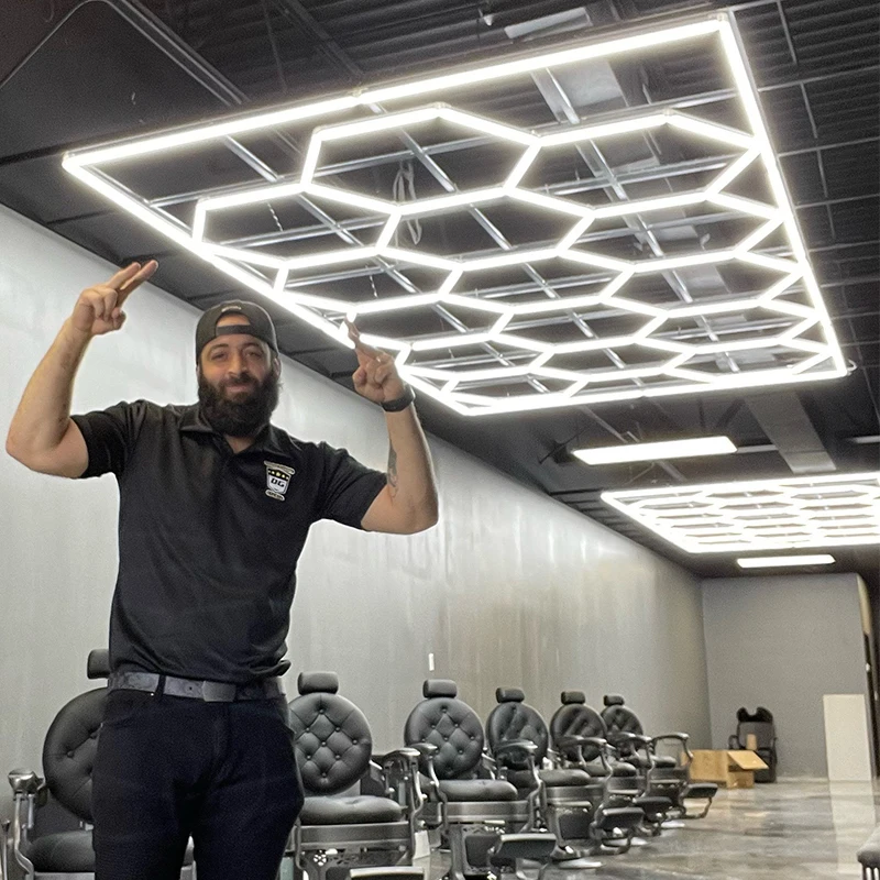 

Honeycomb Auto Detailing Products Light Bar Hexagrid Lighting for Car Wash Station Garage Ceiling Design hexagonal Led Lights