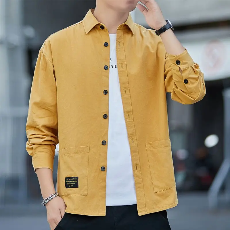 Fashion Printed Lapel Spliced Loose Pockets T-Shirt Men's Clothing 2024 Spring Autumn New Casual Tops Long Sleeve Tee Shirt