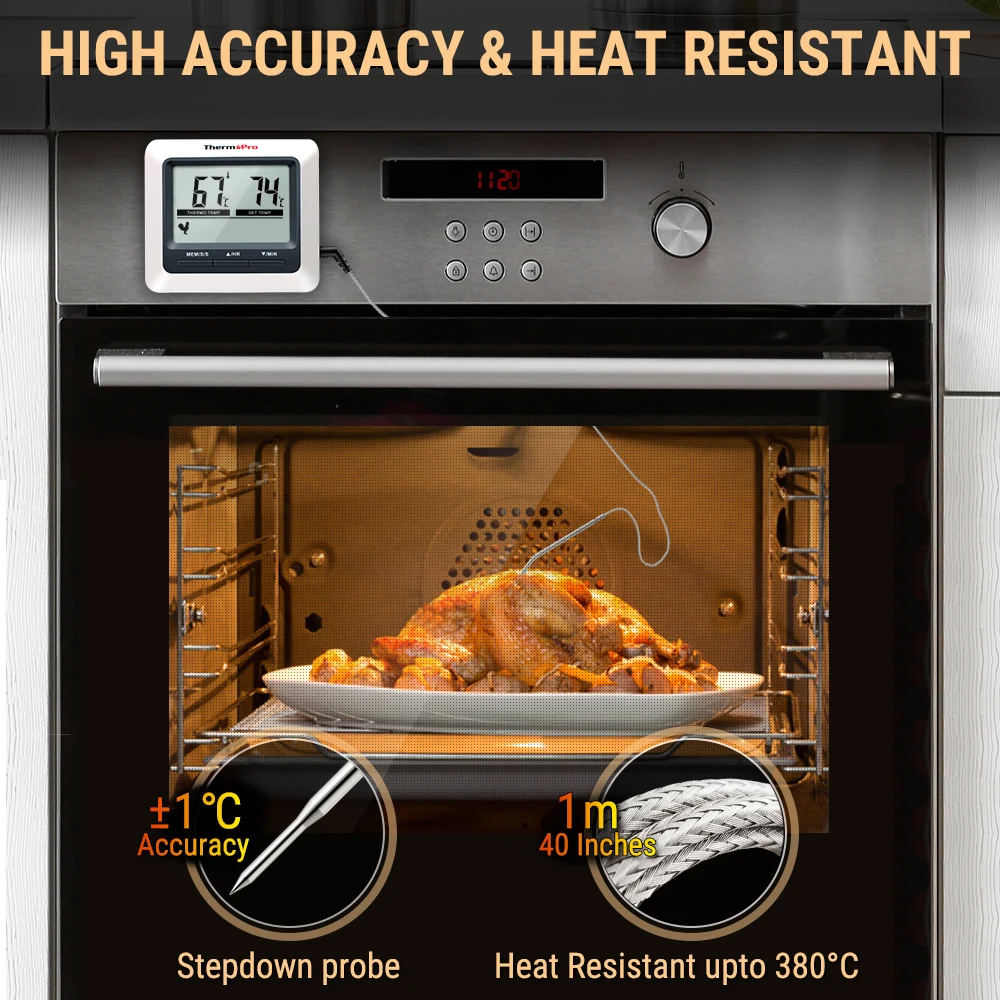 ThermoPro TP04 대형 LCD 디지털 고기 온도계, 그릴 오븐 BBQ 스모커, 주방 요리용