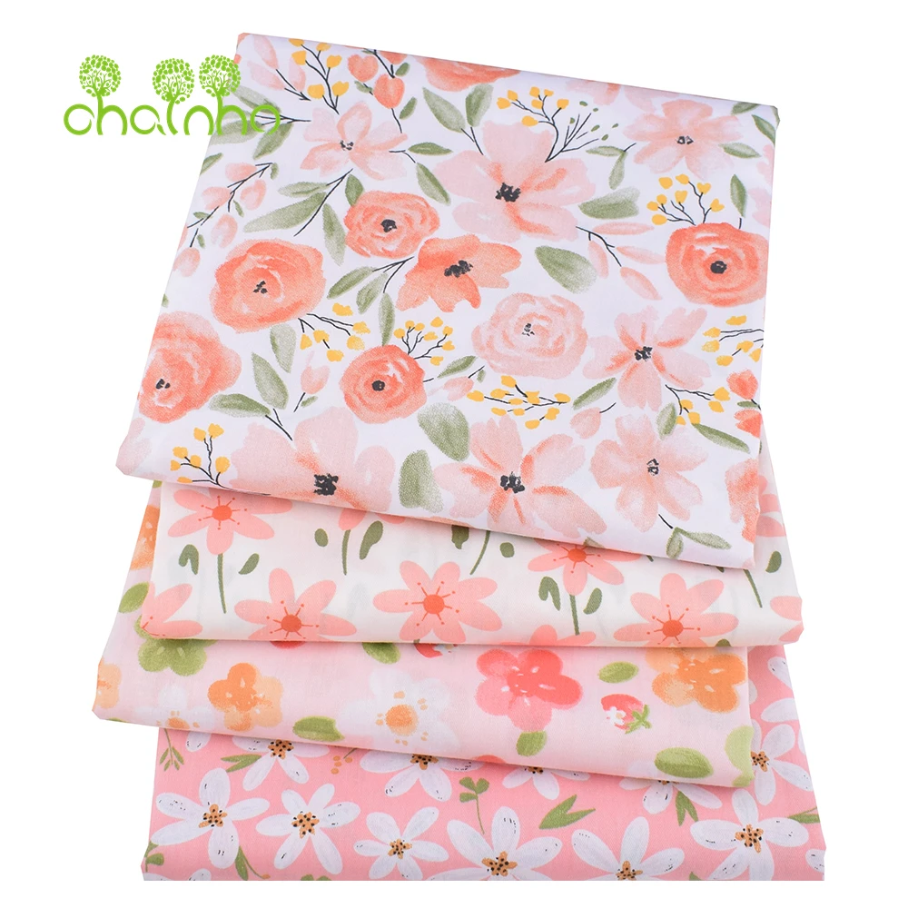 Chainho,Printed Twill Weave Cotton Fabric,DIY Quilting Sewing Material,Home Handmade Textile,Patchwork Cloth,Pink Series,25-6C1