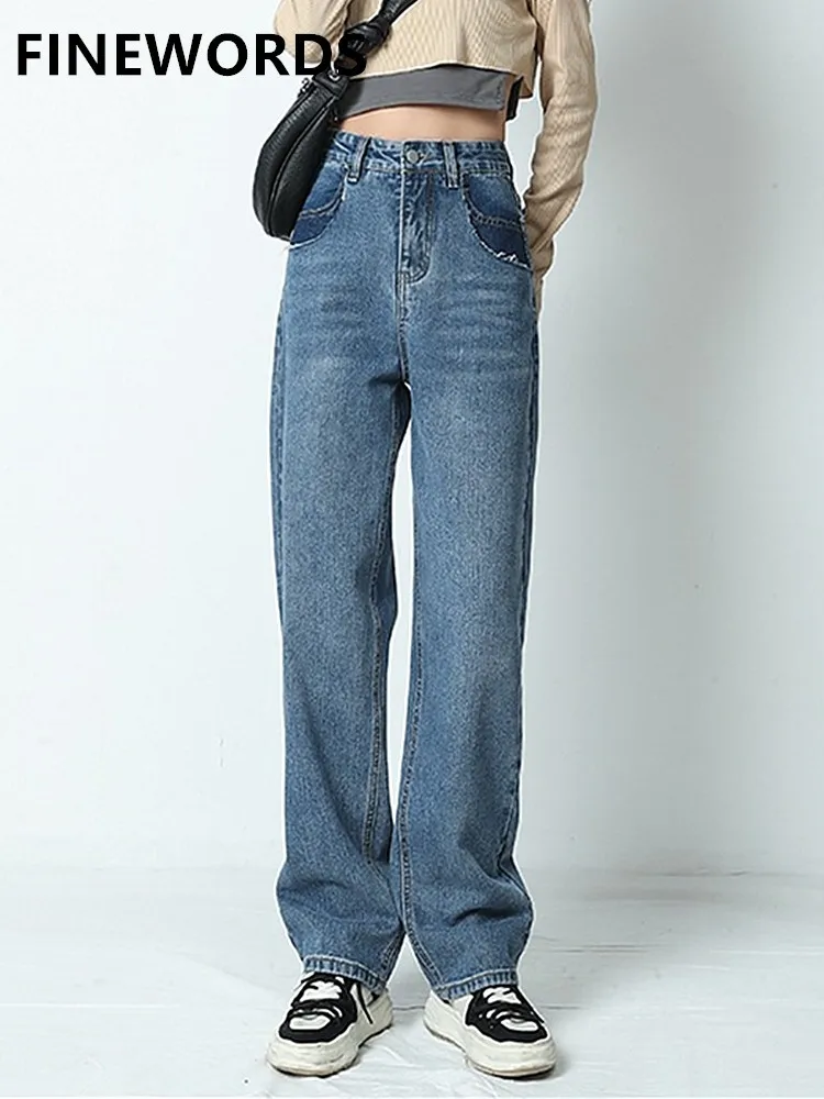 

Джинсы женские с широкими штанинами и высокой талией, голубые