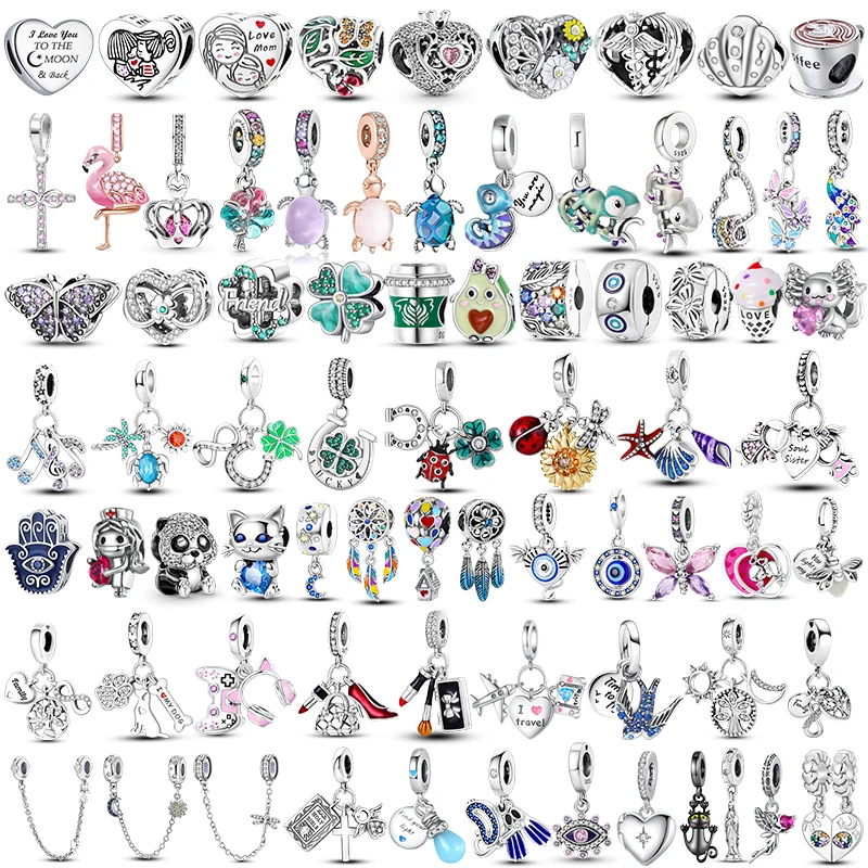 Charm jewelry PAMELA 925 Silver Panda Butterfly Chameleon Charms Plata De Ley Flower Turtle Octopus Bead DIY Original Bracelet Jewelry
