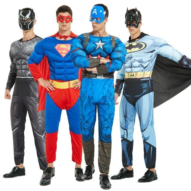 Avengers Costume Superhero Halloween Adult Muscle Iron Hulk Batman Spiderman Cosplay Costume Party Clothes Jumpsuits Set