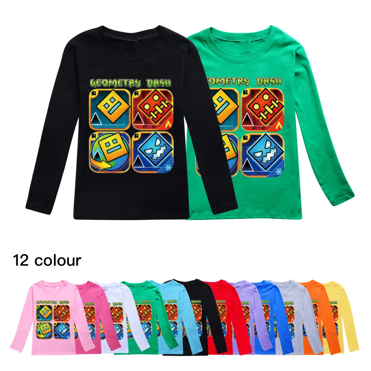 Spiel Geometrie Dash T Shirt Kinder Reine Baumwolle T-shirt Kleine Mädchen Langarm Tops kinder Cartoon Kleidung Jungen Sweatshirts