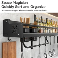 Metal Kitchen Shelf No-Punch Large Capacity Storage Kitchen Utensils Skeletonized Drainage Design Easy to Clean Black 3