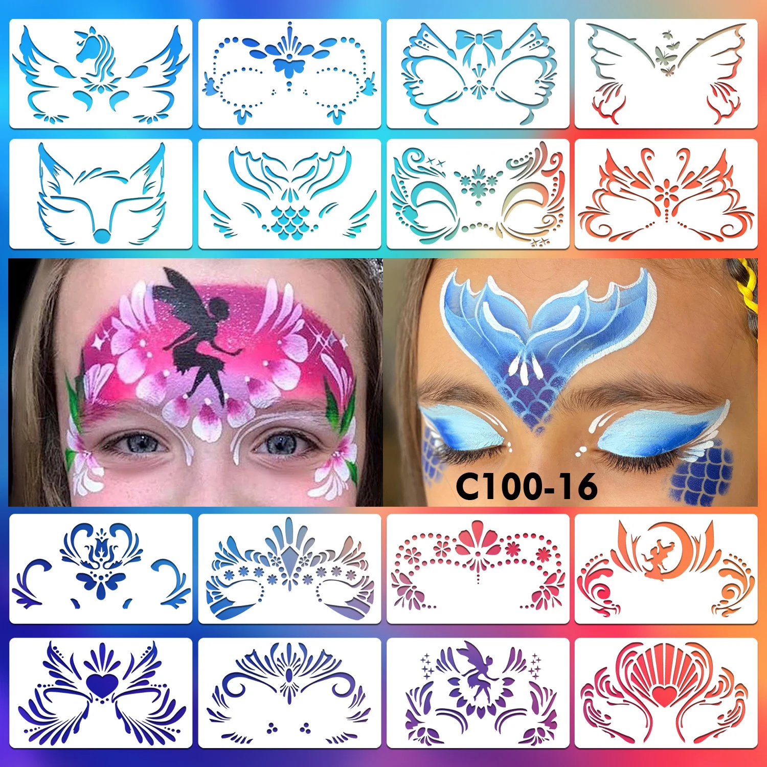Face Painting Stencil Mask Set DIY Kids Graffiti Hand Painting Aids Tattoo Stencils Stage Party Holiday Makeup 16