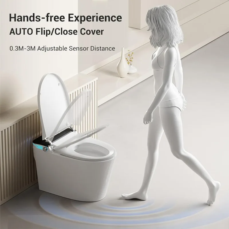 Smart Toilet with Vioce Control, AUTO Open/Close Lid, Bubble Shield, Smart Toilet with Bidet Built in, Foot Kick Operation, 3