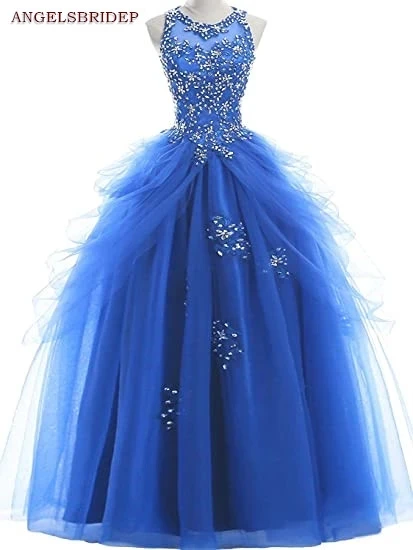 

ANGELSBRIDEP бальное платье с глубоким круглым вырезом, платья для Quinceanera, 15 вечерние официальные платья, фатиновое маскарадное платье для дня рождения