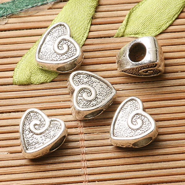 

10pcs 11*7mm Dark Silver Color 2sided Heart Shaped Loose Bead Fit Bracelet EF2813 Beads for Jewelry Making