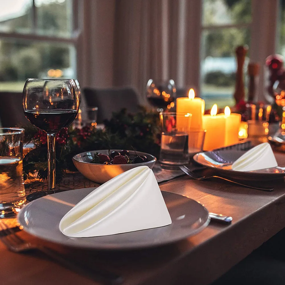 

12Pcs Square Table Napkins Handkerchief Romantic Wedding Banquet 43x 43cm Satin Table Napkin For Home Dinner Party Decoration