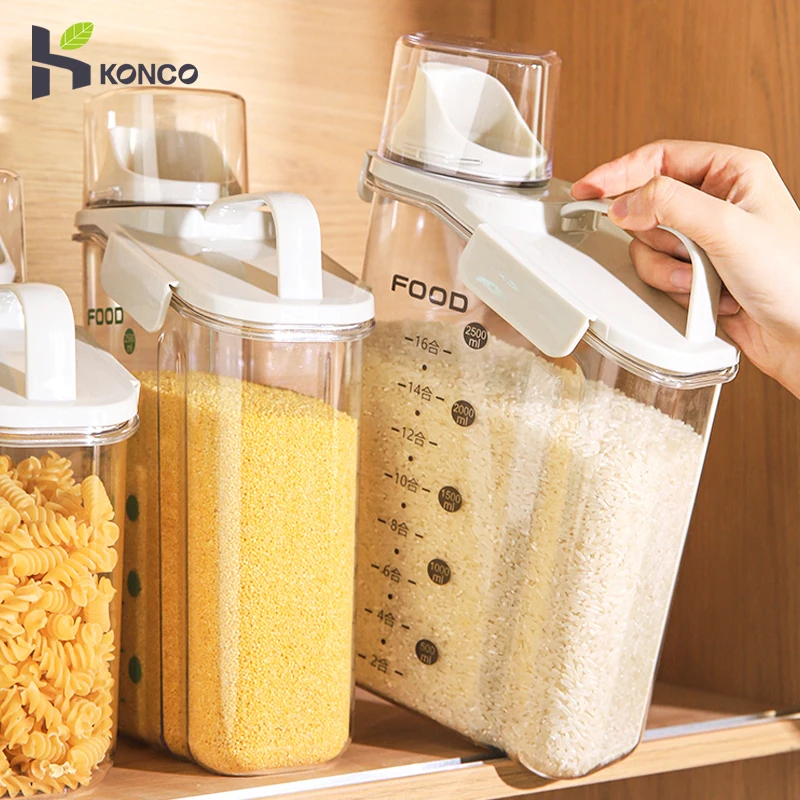 

Cereal Dispenser Storage Box Sealed Food Storage Containers with Cup Rice Dispenser Grain Storage Tank Kitchen Organizer