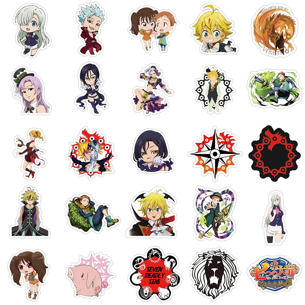Anime-Themed Seven Deadly Sins Sticker Set – Cool Manga Decals for Water Bottles, Scrapbooking, and Phone Cases