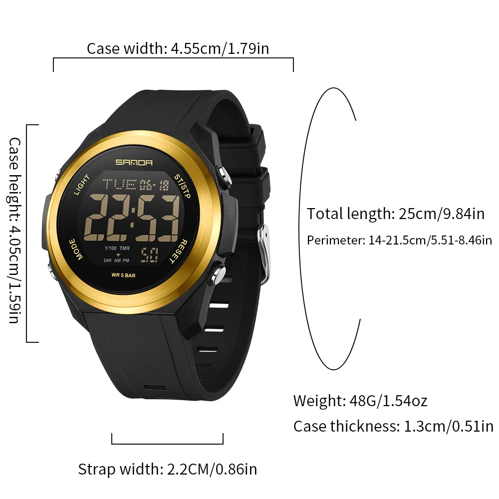 Sanda Men's Watch Countdown Multifunctional Digital Sports Watches Men Fashion Seven Colors Back Light Waterproof Wristwatch, Alina Gadgets