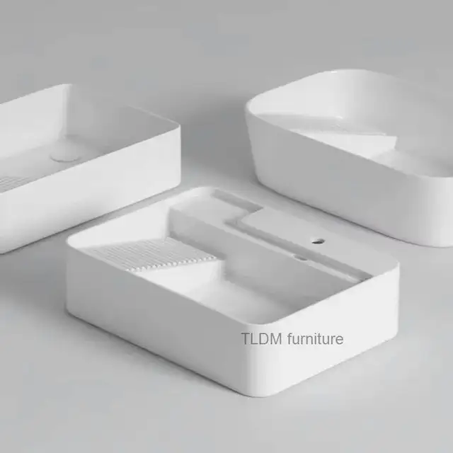 อ่างล้างหน้าแบบยุโรปติดตั้งเหนือเครื่องซักผ้าพร้อมตู้เก็บของด้านข้าง ขนาดท่อระบายน้ำเล็ก 1