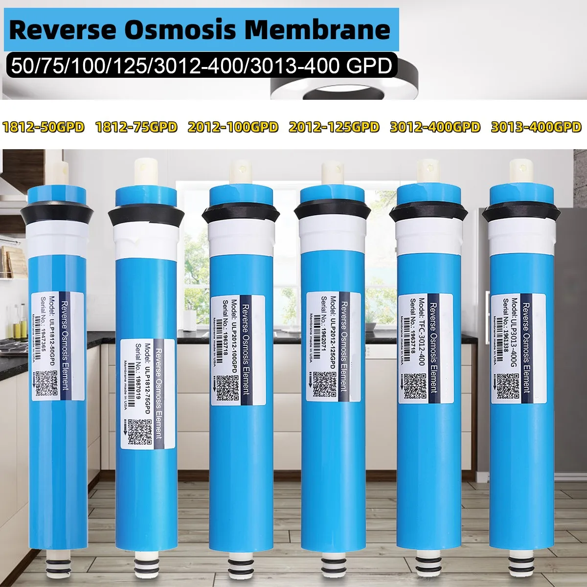 50/75/100/125/400GPD Home Kitchen Reverse Osmosis RO Membrane Replacement Water System Filter Purifier Water Drinking Treatment