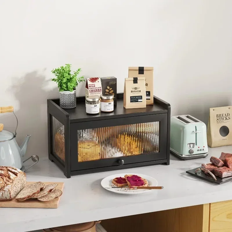 Scatola Portapane Angolare In Bambù A Due Strati: Grande Capacità, Con Chiusura Magnetica, Design Vintage Per Cucina (nera) - 2