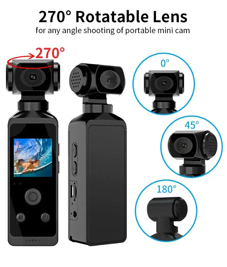 4K HD Pocket Action Camera 270° Rotatable Wifi Mini Sports Camera