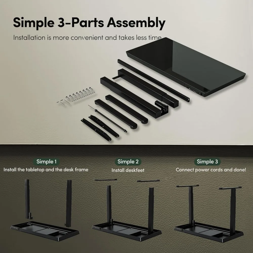 55 × 24 Electric Standing Desk with Drawers, Whole-Piece Glass Adjustable Height Desk, Office Desks 6