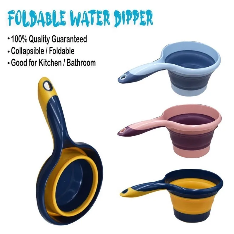 Description Picture 6 of itemFolding Plastic Water Scoop Random Color Long Handle Collapsible Bath Ladles Kitchen Water Scoop Dipper Washing Camping Tools
