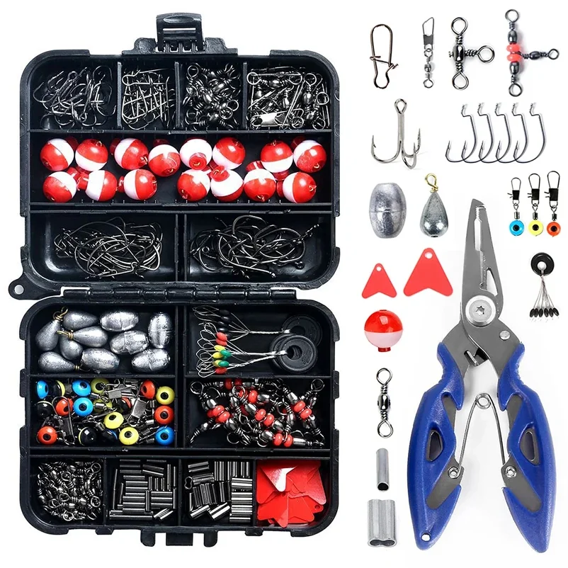 263pcs Outdoor Fishing Accessories Set With Tackle Box Including Plier Jig Hooks Sinker Weight Swivels Snaps Sinker Slides Kit 1