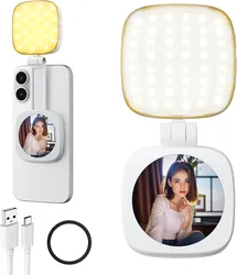 Compact 2 - in - 1 Magnetic Phone Selfie Light with Mirror for Photography and Video (WHITE)
