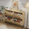 Fluted Shoe Storage Cabinet for Entryway Modern Shoe Rack Cabinet with 4 Flip Drawers Tipping Shoe Cabinet Wooden 5