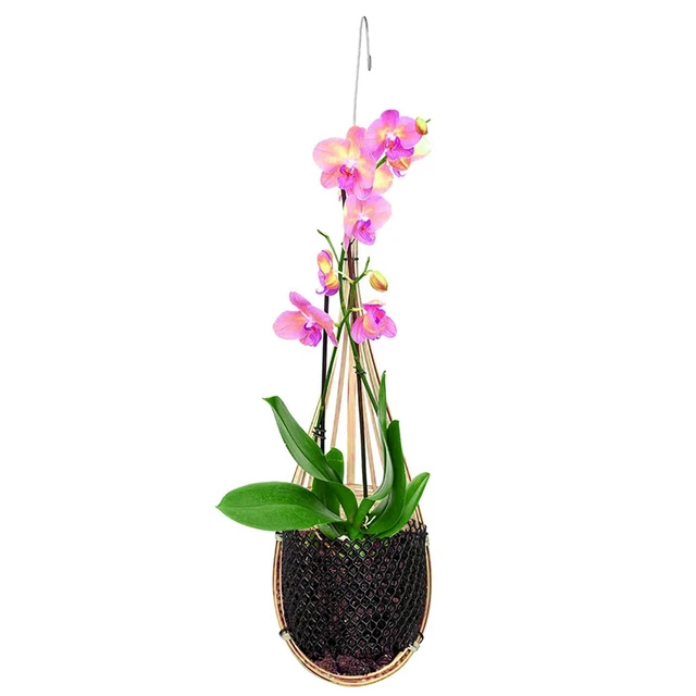 Orchidea Ültetvényes Thai Bambusz Szőtt Kosár Fémhorog Madárfészek Fogasokkal A Beltéri Kültéri Virágüzemhez - Image 2