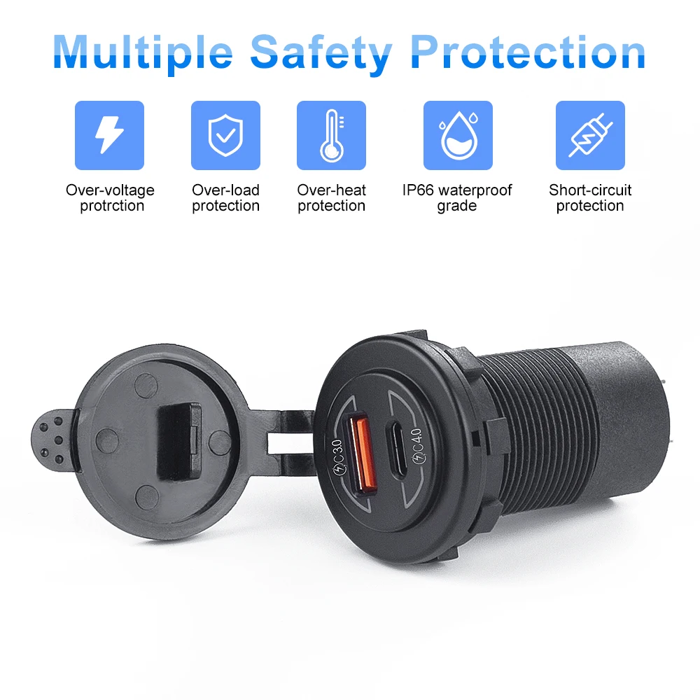 Caricabatteria da auto accendisigari 60W presa USB presa Quick Charge 4.0 PD 3.0 USB per 12V 24V moto barca Marine Truck ATV - Image 3