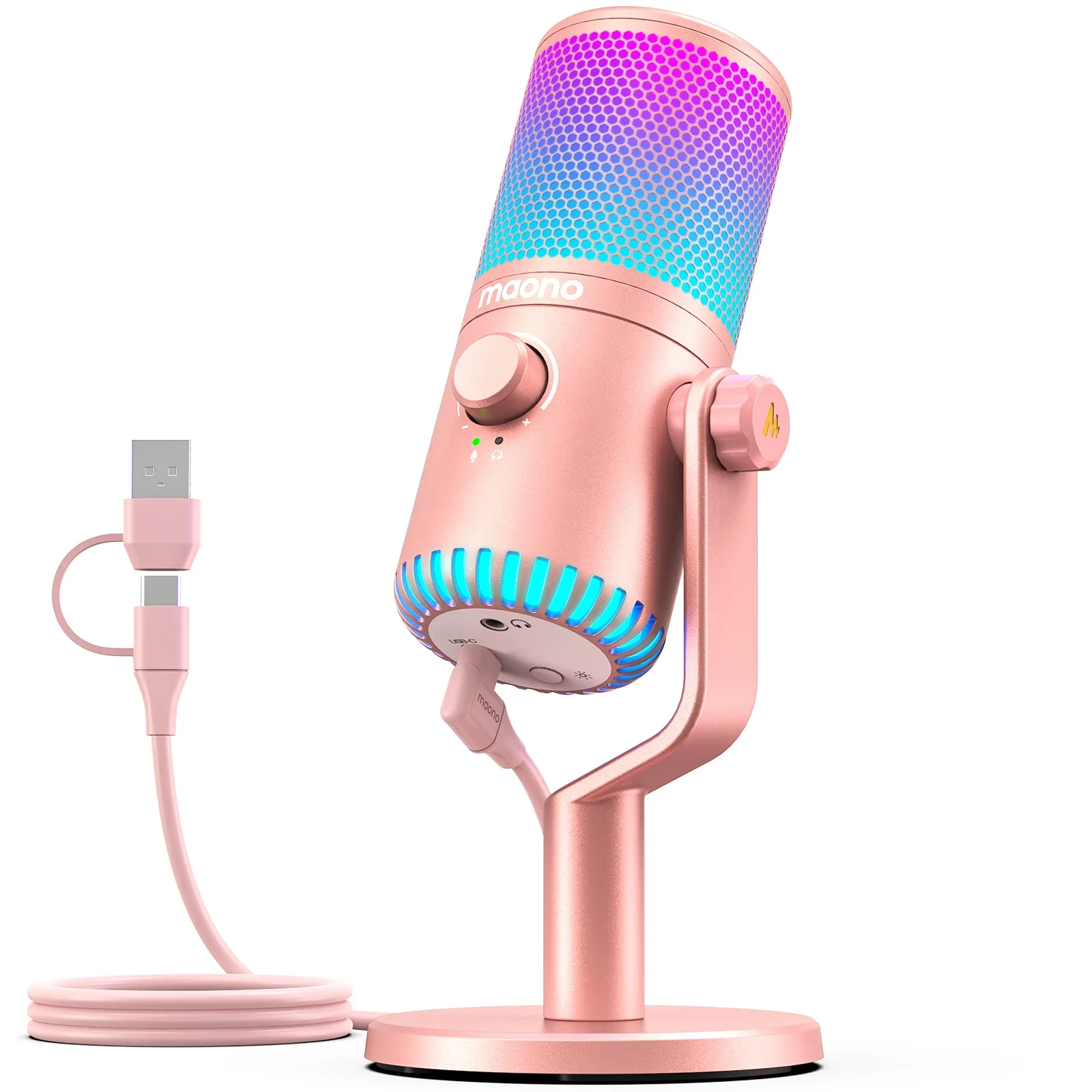 

USB Gaming Microphone with C-type Adapter, Suitable for Zero Latency Monitoring of Mobile PC Breath Light,podcast Streaming DM30