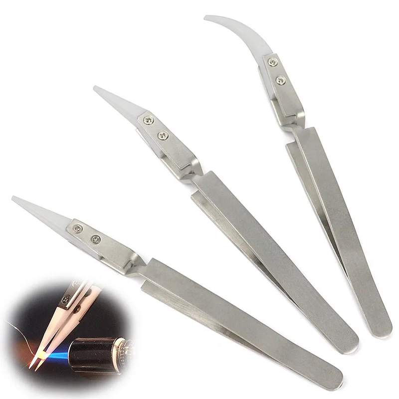 Ceramic Straight Tip Electronic Soldering Tweezers Anti-Static Reverse Acid Resistant Precision Chuck Ceramic Tweezers Hand Tool