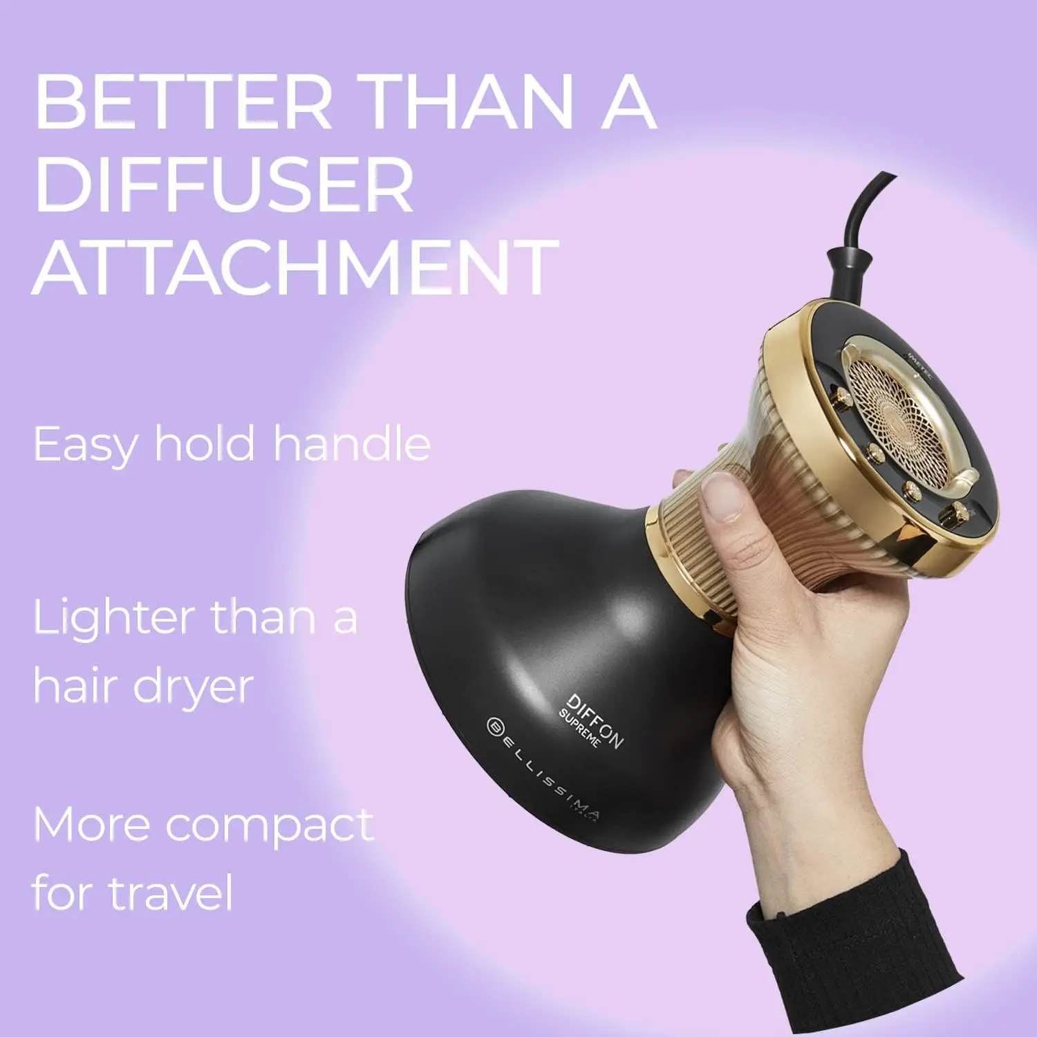 Italia Diffon Supreme Diffuser & Curly Hair Dryer-XL Diffuser for Quick Drying-Cool Button Anti-Frizz Technolog